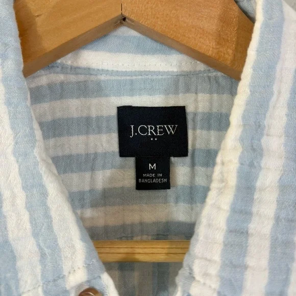 J. Crew Factory Slim Gauze Shirt Men’s Size M Blue White Stripe Button Up Preppy - Picture 4 of 8